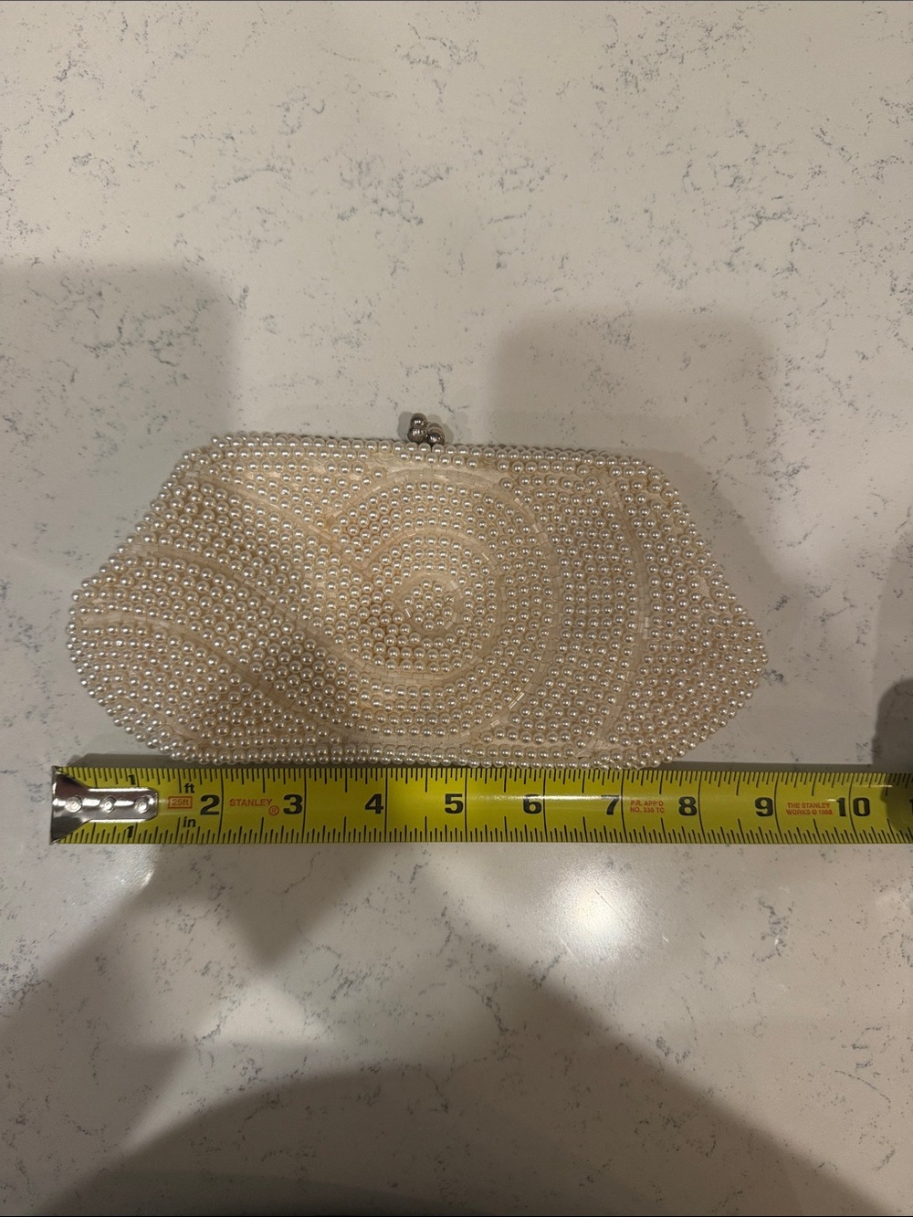 Vintage Pearl-Embellished Ivory Clutch Evening Bag - Picture 6 of 7